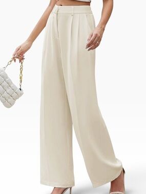 Funyyzo Wide Leg High-Waist Pleated Cream Pants M